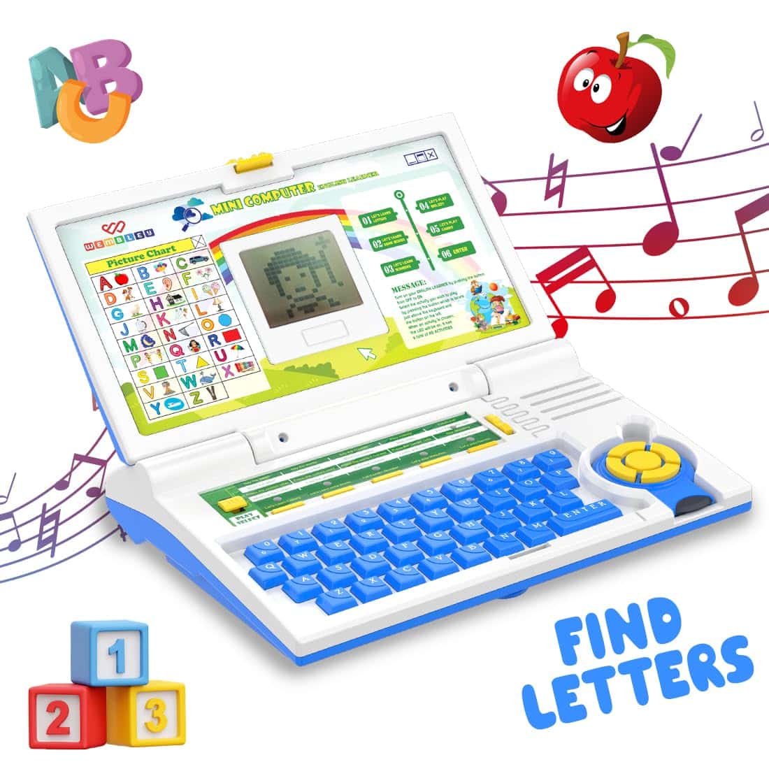 Wembley Kids Laptop Computer Toy for Kids 3 4 5 Years Activity Electronics Alphabet & Number Learning with Games & Music for Kids Learning Educational Toy - Blue