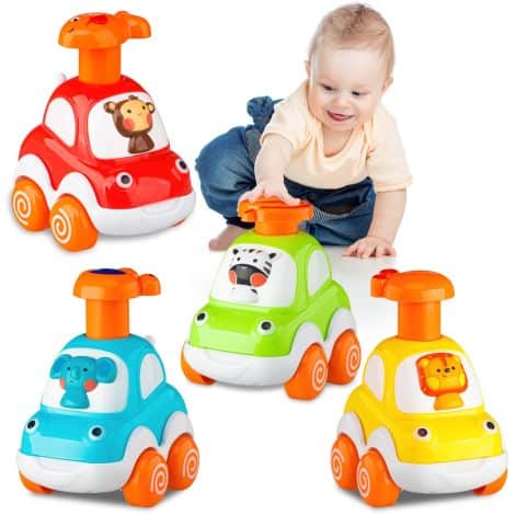 4pcs Inertia Animal Cartoon Cars for Indian toddlers aged 1-3. Perfect gifts for 1st birthday, boy or girl.