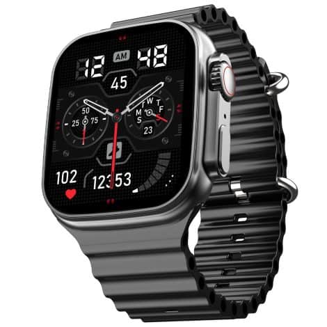 Introducing the Fire-Boltt Gladiator Smart Watch with a large 1.96″ display, Bluetooth calling, and numerous features like voice assistant, sports modes, and health tracking. Available in black.