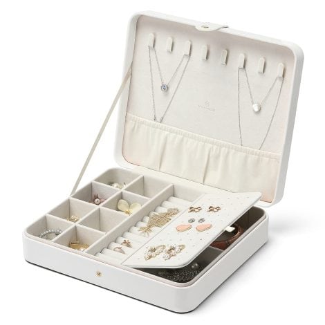 Vlando Jewelry Organizer Box in White, perfect for Indian women and girls to carry their precious accessories while traveling.