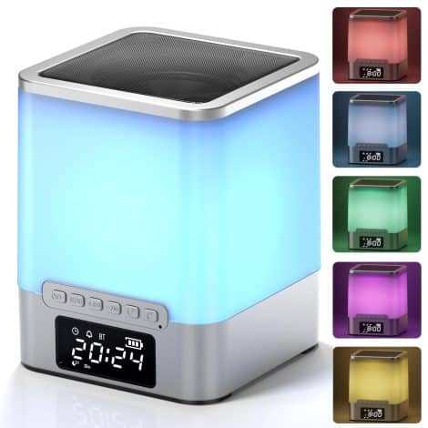 ANALOI Night Light Speaker with Alarm Clock and Color Changing Lamp – Perfect Birthday Gift for Teens.