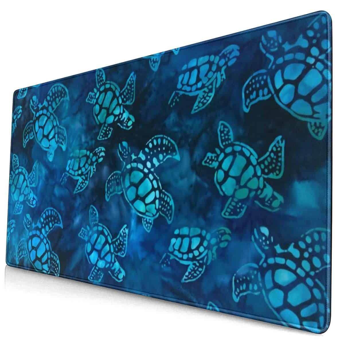 Watercolor Blue Sea Turtle Extended Gaming Mouse Pad with Stitched Edges Large Mousepad with Premium Textured Cloth Non-Slip Rubber Base Keyboard Pad Desk Mat for Gamer Office Home