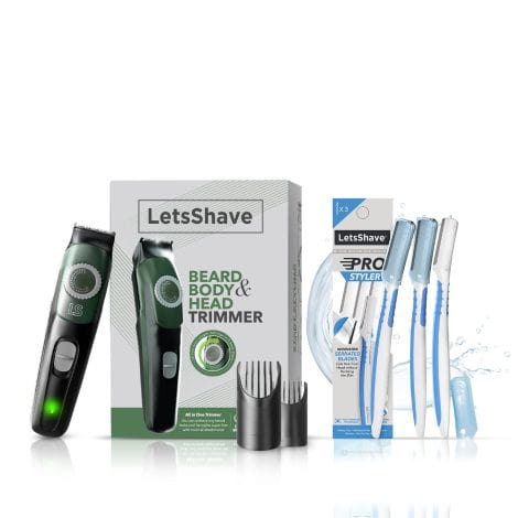 Combo offer for Indian men: LetsShave Head Body & Beard Trimmer with long battery life and waterproof feature. Perfect Diwali gift!