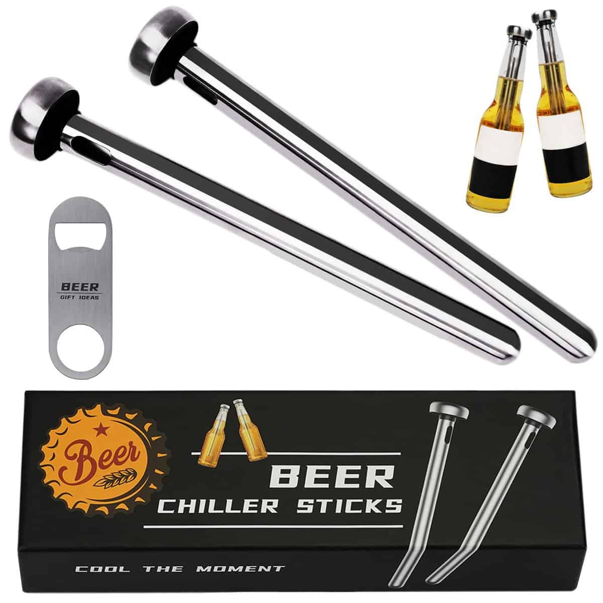 Gifts for Men Dad Husband, 2pc Beer Chiller Sticks with 1 Bottle Opener, Valentines Day Beer Lover Gifts for Him Boyfriend Adults Brother Who Have Everything, Unique Cool Stuff Gadgets Presents