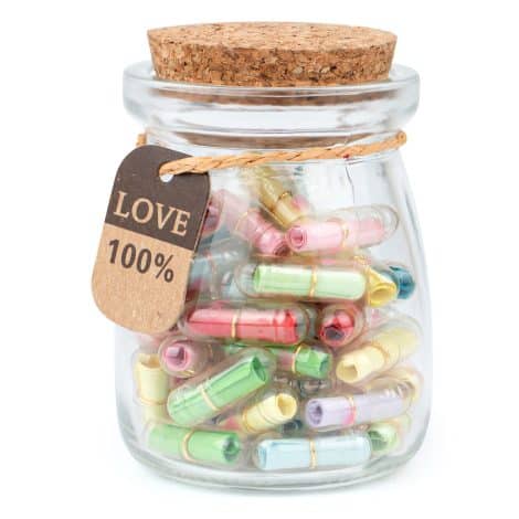 Capsule Letters in a Glass Bottle: Transparent capsules with messages, love letters, and cute gifts for boyfriend or girlfriend. Set of 60.