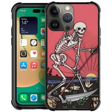 CARLOCA iPhone 14 Case with Death Tarot Design, Protects Phone from Shocks and Scratches for Indian users.