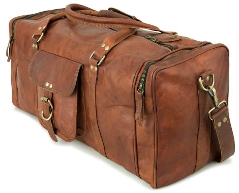 Brown Berliner Bags Vintage Leather Duffle Bag New York, ideal for travel, gym or overnight stay. Suitable for both men and women.