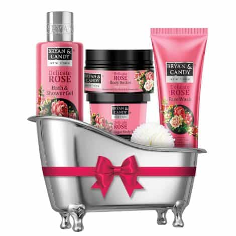 Bryan & Candy Bath Tub Gift Set with Rose Fragrance offers a luxurious spa experience at home. (Includes Shower Gel, Body Butter, Sugar Scrub, Face Wash)