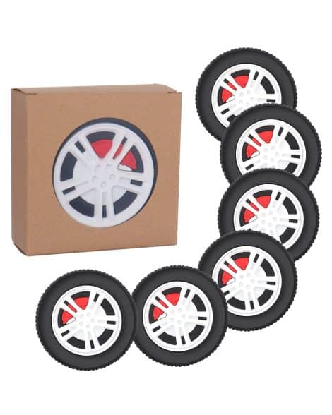 Silicon Bar Coasters Set with Holder, Non-Slip Tire Coaster Cup Mat, Funny Gifts for Car Enthusiasts.