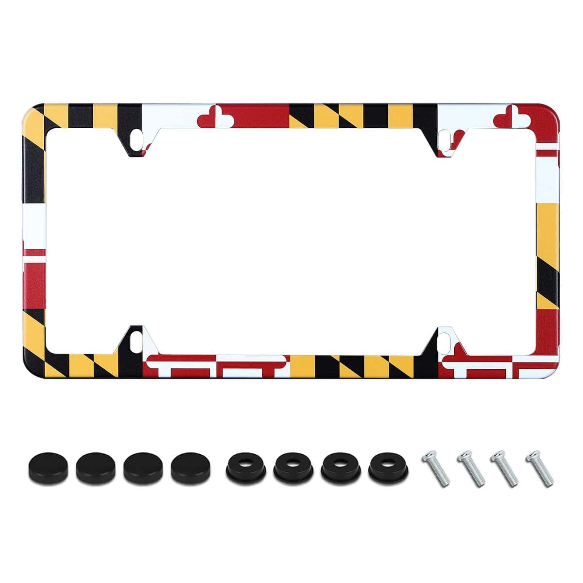 Maryland Flag License Plate Frame State Flags License Plate Holder Stainless Steel Rust-Proof Auto Parts Decoration with Screws for Men Women License Plate Cover 4 Holes 1pcs