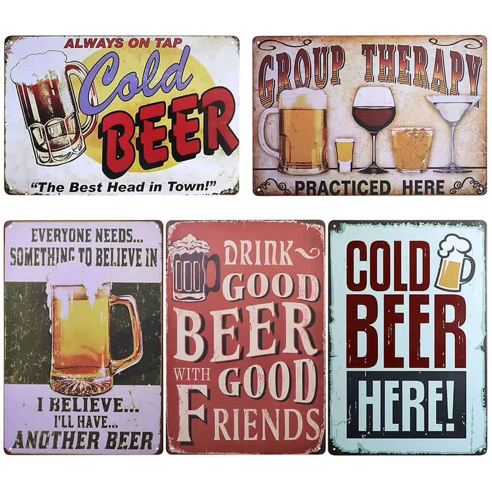 TIE-DailyNec 5 Pcs Metal Tin Sign Vintage Wall Plaque Poster, Bar Signs for Home Bar Kitchen Diner Bar Pub, 30 x 20 cm