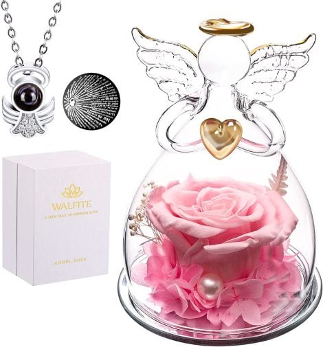 Angel Rose Eternal Flower Gifts for Women – Handmade Angel Gift Rose, Rose Necklace for Mom 
(स्त्रियों के लिए एंजेल रोज़ अमर फूल उपहार – हाथ से बनी एंजेल रोज़ खांच माता के लिए)