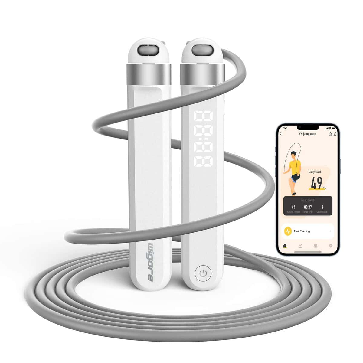 Jump Rope, Wigore Smart Jump Rope with smart life APP, Skipping Rope for girl ,boy ,kids,fitness jump rope,Fitness gifts for women,men，Color White