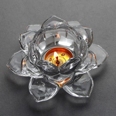 NVRA Premium Glass Lotus Tea Light Candle Holder- Set of 6 | Beautiful Crystal Diya for Diwali. Ideal for Festivals and Gifts.