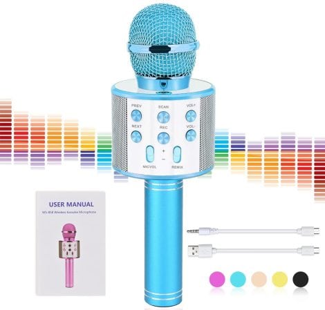 Blue VAPCUFF Wireless Bluetooth Karaoke Microphone – Top Birthday Present for Girls 5-15, Ages 5-10.