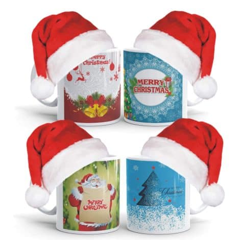 Christmas Combo: Set of 4 Printed Coffee Mugs with 4 Caps for Secret Santa – Perfect for Family Shopping!