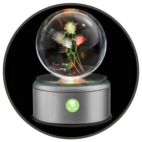 Surprise your loved ones with the O!Life Music Box: an enchanting 3D Rose Crystal Ball with rotating lights, playing 18 melodies. Perfect for special occasions! Ideal gift for Indian women.