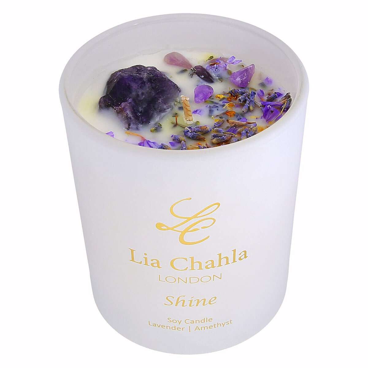 LIA CHAHLA LONDON Luxury Christmas Gifts for Women - 'Shine’ Amethyst Crystal Candle 10 oz – Scented Lavender Candle – Essential Oils – Aromatherapy Soy Candle (Shine/Lavender - Amethyst, 10 Oz)