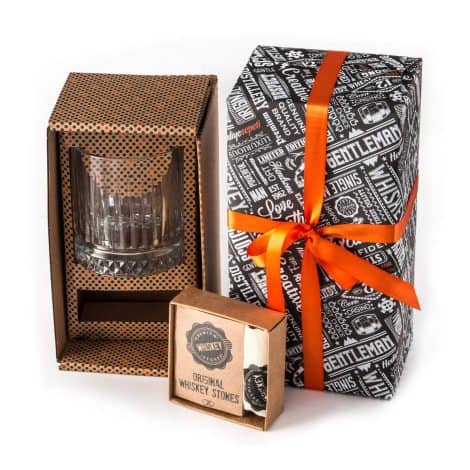 Whiskey Glass and Stones Gift Set – Perfect birthday present with 12 whiskey rocks for bourbon lovers.