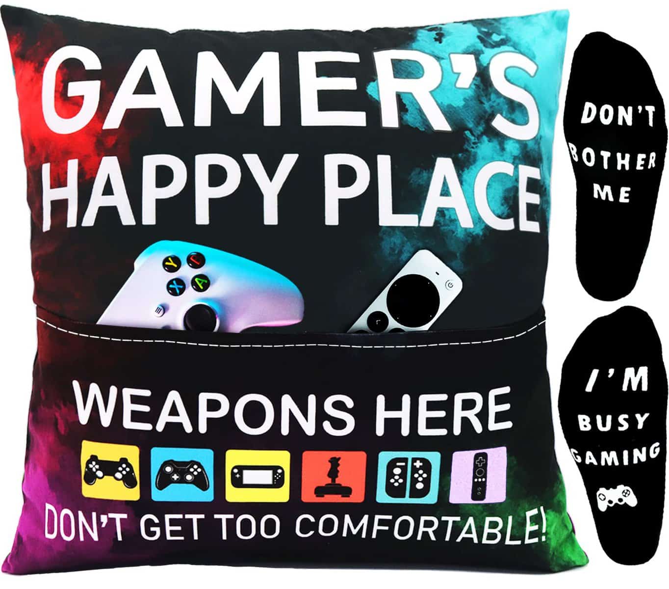 Gamer Gifts, Gaming Room Decor, Gamers Pillow Cover and Gaming Socks Gifts Set by OCCdesign