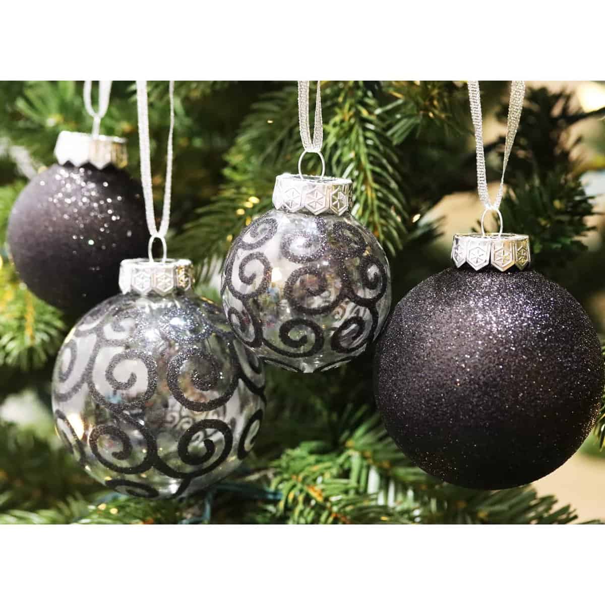 Sleetly Black Christmas Ornaments Set for Christmas Tree Decorations - 2023 Shatterproof Rustic Vintage Farmhouse Xmas Ball Christmas Tree Ornament Decorations, Black Glitter and Black Clear Swirl