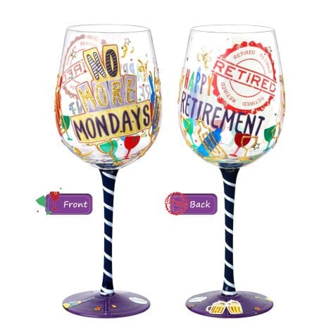 Handcrafted Wine Glass: Celebrate retirement with this unique, hand-painted NymphFable Stemless Glass – a thoughtful personalized gift for a dear friend.