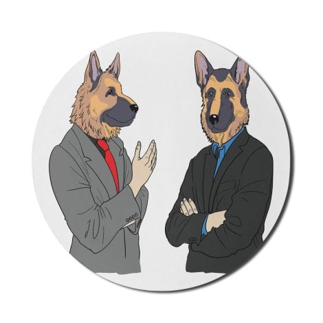 Lunarable German Shepherd Mouse Pad – Trendy Gaming Mat with Hand-drawn Dog Characters in Suits.