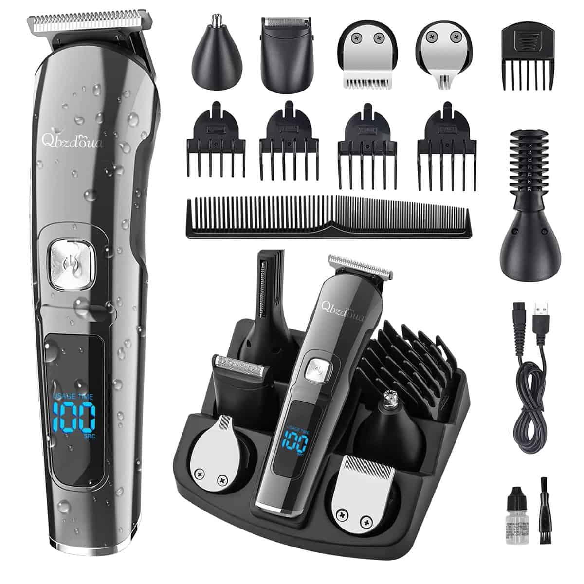 QBZDOUA Mens Hair Clipper Beard Trimmer Cordless Mens Grooming Kit Trimmer For Beard Head Face And Body Waterproof Ipx7 Led Power Display