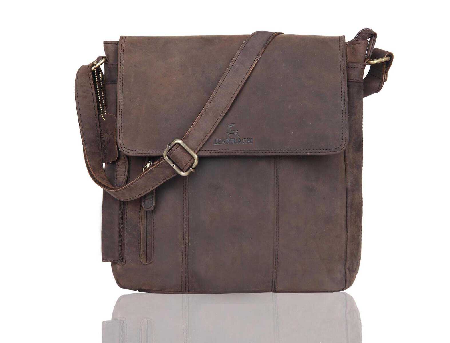 LEADERACHI Vintage Hunter Leather Crossbody Messenger Bag For Mens.