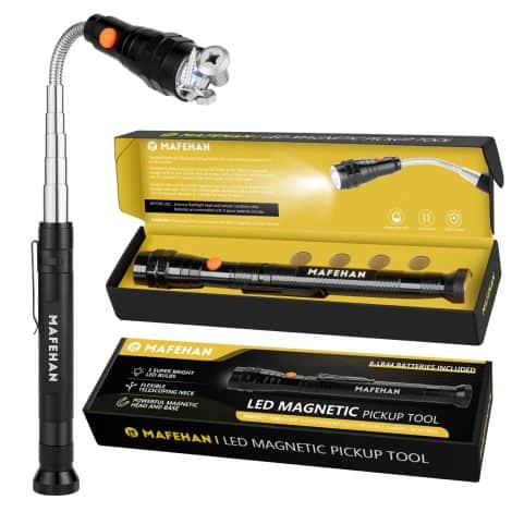 MAFEHAN Magnetic Pickup Tool: Powerful Telescopic LED Flashlight that reaches 22 inches. Perfect gift for anyone, unique and practical.