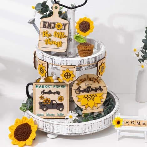 Yellow Sunflower-themed home décor and kitchen signs, perfect as gifts for Indian women.