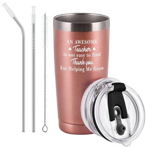 20oz Rose Gold Stainless Steel Insulated Travel Tumbler, Perfect Teacher Gift for Birthday, Christmas and Teachers’ Day.