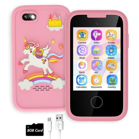 Smart phone gift for girls ages 6-8 with SD card, perfect for birthdays or festive occasions.