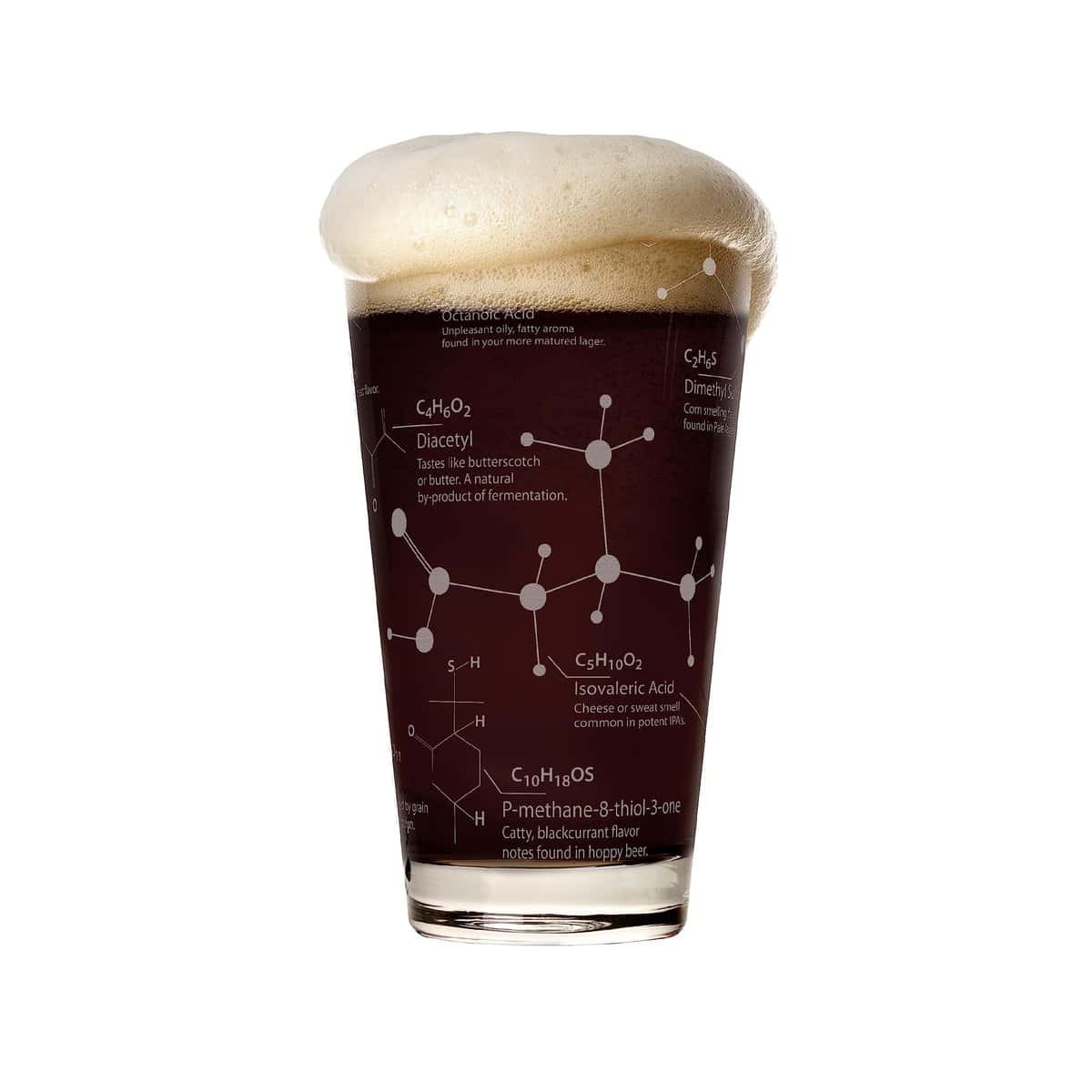 Greenline Goods Beer Glasses - 16 oz Pint Glass (1 Glass) ââ‚¬â€œ Science of Beer Glassware - Etched with Beer & Hops Chemistry Molecules