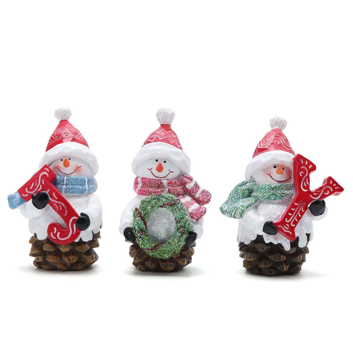 Hodao 3 PCS Christmas Joy Snowman Decorations Xmas Snowman Figurines Winter Decor Handmade Snowman Figurines for Xmas Decor Gift - Christmas Party Home Snowman Decorations