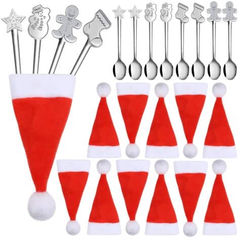 “Get the festive Aneco 24-Piece Stainless Steel Spoons and Santa Hats set for your coffee and desserts!”