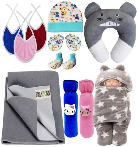 “Eleven-piece Grey Star First Kick New Born Baby Gift Set Combo Pack for Baby Boys and Girls.”