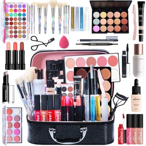 “All-in-one Makeup Essentials – Creamoon 34PCs Gift Set with Brushes, Eyeshadow Palette, Lipgloss and more.”