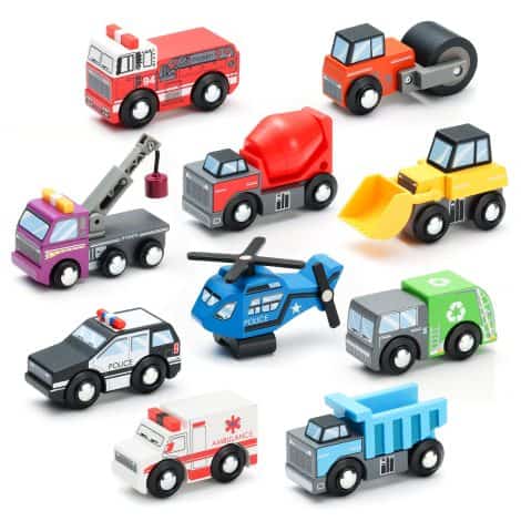 SainSmart Jr. Wooden Toy Cars (10 PCS) and Train Set Accessories, Perfect Gift for Indian Toddlers and Kids, Ages 3+.