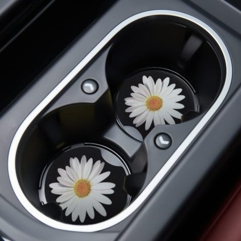 Jupswan Car Cupholder Coaster: A chic white daisy design accessory to keep your car cupholders clean and stylish.