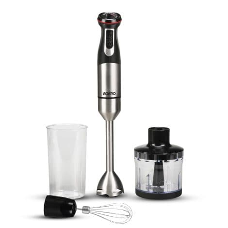 AGARO Grand Hand Blender: 1000W, Chopper, Jar, Whisker, 2 Speed Modes, Stainless Steel Blades (Black).