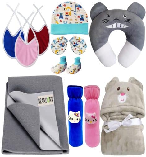 Grey Mouse Baby Gift Set Combo: Perfect present for baby boys and girls. Includes 11 practical items.
