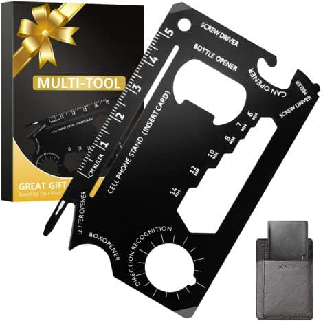 Cool wallet-sized multitool card with 18 functions, perfect as a Christmas gift for men who have everything.