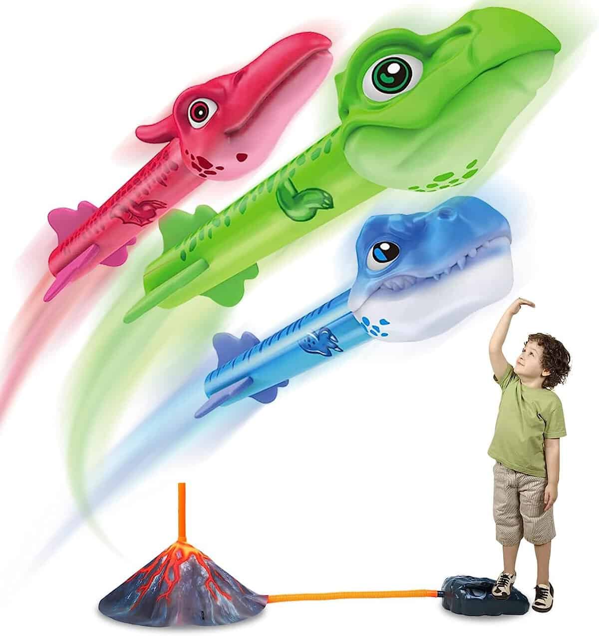 SNAPTRON Dinosaur Toys For Kids Rocket Launcher-Rocket Toys For Kids Boys Girls 3-10 Years Old,Dinosaur Rocket Toys For Boys Girls,Birthday Gift For Boys,Educational Stomp Rocket Toys,Multicolor