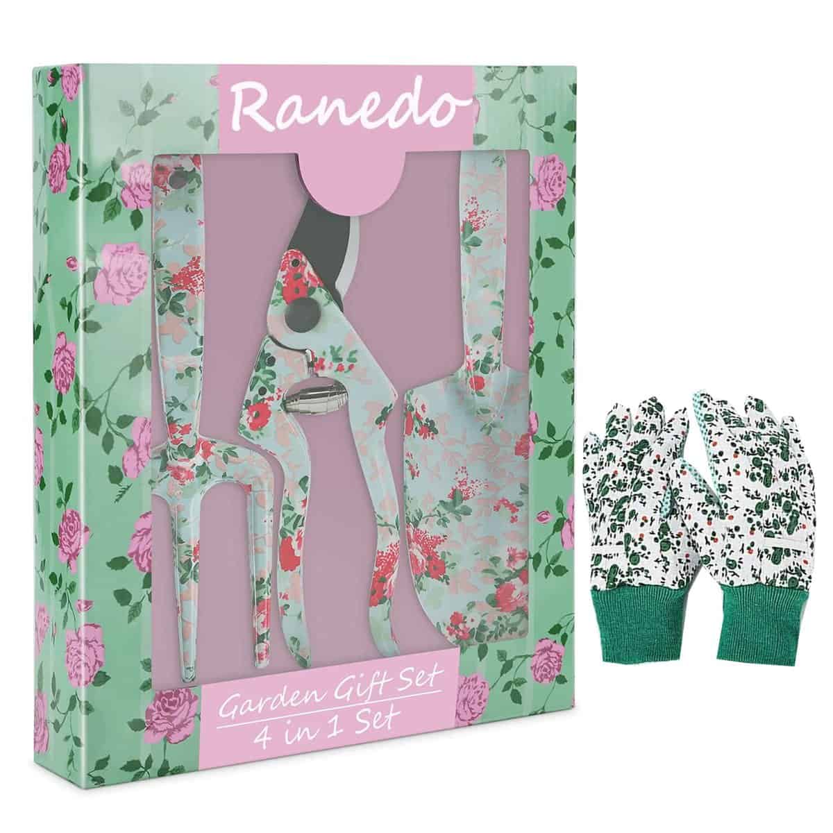 Ranedo Gardening Gifts, Garden Tools Set with Floral Pattern, Hand Tool Gift Kit, Outdoor Gardening Transplanting Tools for Gardener, Garden Birthday Gift Set for Mum, Women