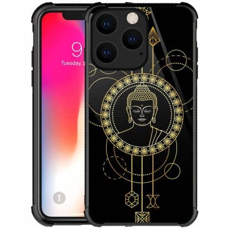 CARLOCA iPhone 14 Pro Case featuring Golden Buddha design, protects your phone from shocks and scratches.