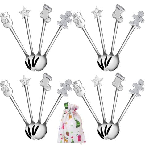 Aneco 16 Pieces Christmas Mini Spoons Set: Stainless steel spoons for coffee, tea, soup, sugar, dessert, seasoning, and ice cream.