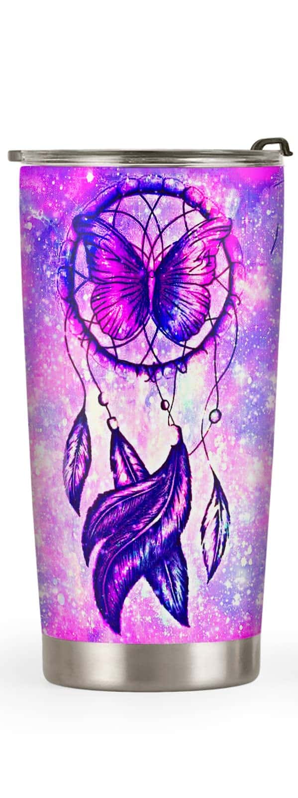 64HYDRO 20oz Birthday Gifts for Women, Mom, Daughter, Friends, Valentines Day Gifts for Her, Inspirational Gifts, Pink Purple Dreamcatcher Butterfly Tumbler Cup, Insulated Travel Coffee Mug with Lid