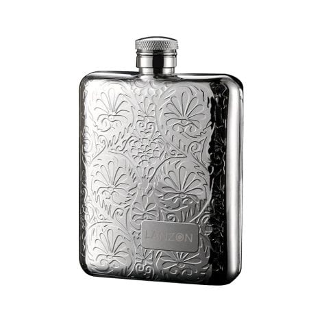 LANZON Flower Pattern Hip Flask, made of high-quality stainless steel, holds 6 oz of liquor, perfect for gifting.