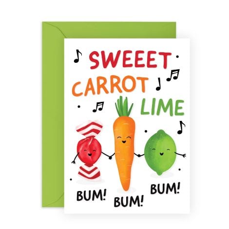 Central 23 Witty B’day Card – For Him – ‘Cheeky Carrot Lime’ – Fun Stickers – Eco-friendly